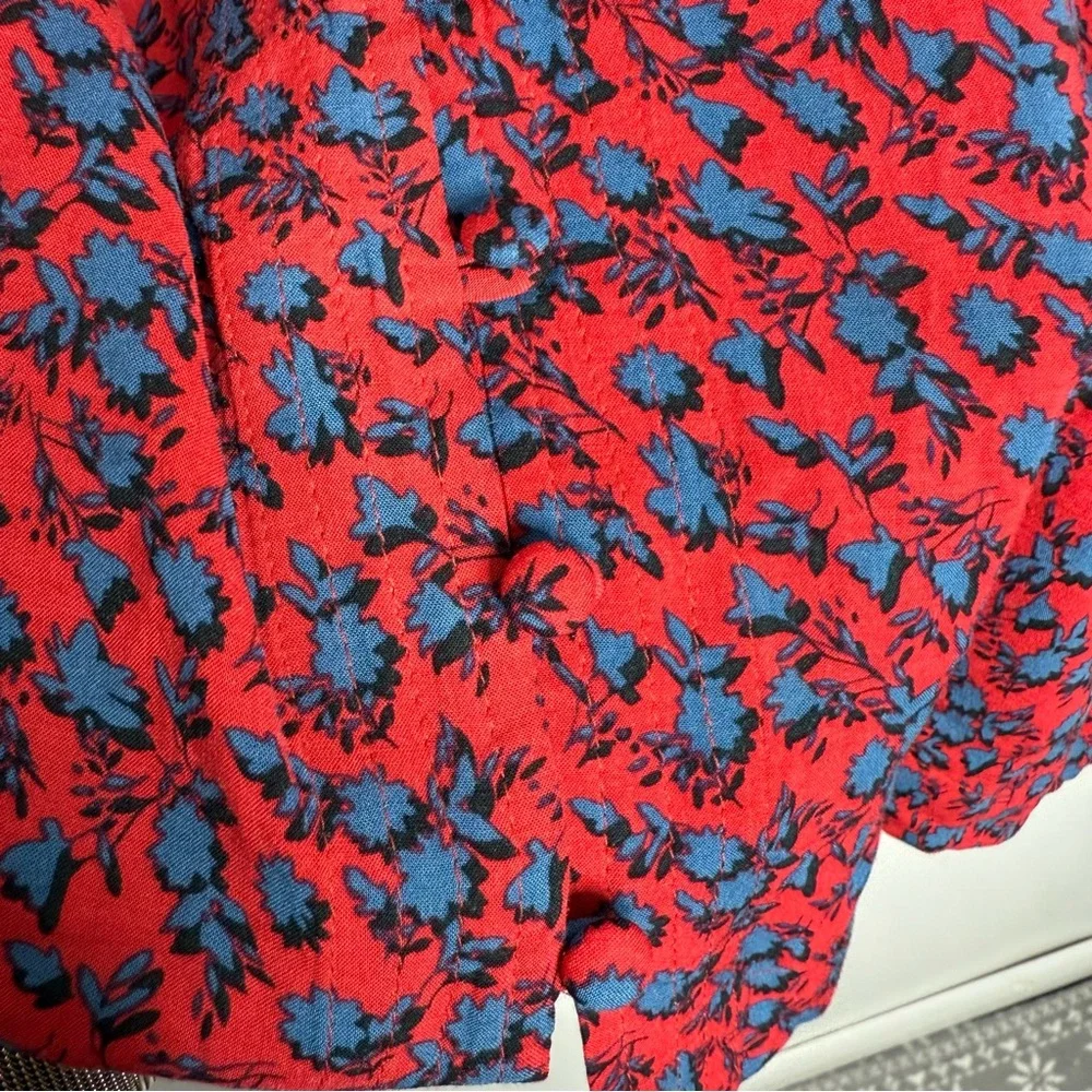 J. Jill Red Blue Patterned Rayon Button‎ Down Shirt Long Sleeve Large Casual